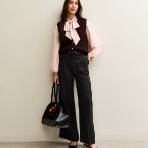 Black Belted Wide Leg Tailored Trousers Black Belted Wide Leg Tailored Trousers