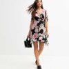 Black Chiffon Floral Print Mini Wrap