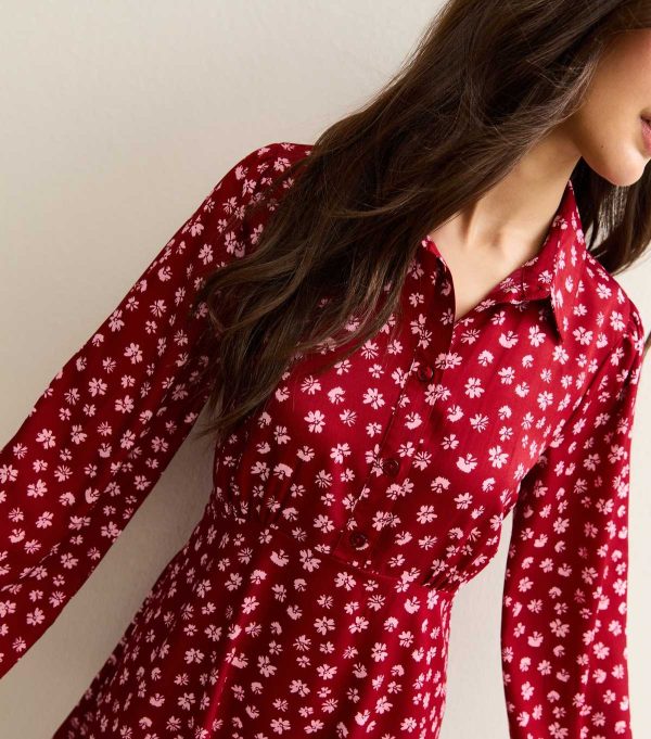 Black Floral Long Sleeve Mini Shirt Dress