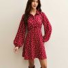 Black Floral Long Sleeve Mini Shirt Dress