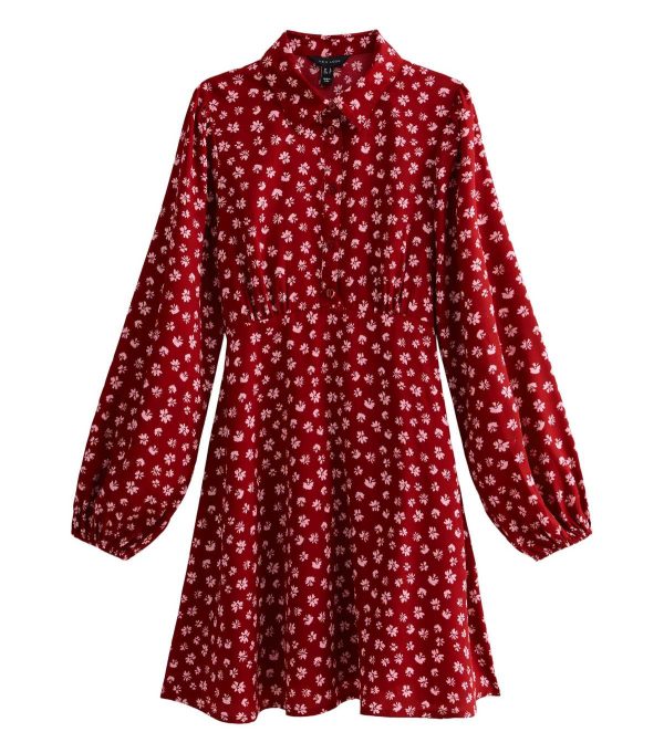Black Floral Long Sleeve Mini Shirt Dress