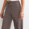 Black Ribbed Striped Wide Leg Trousers