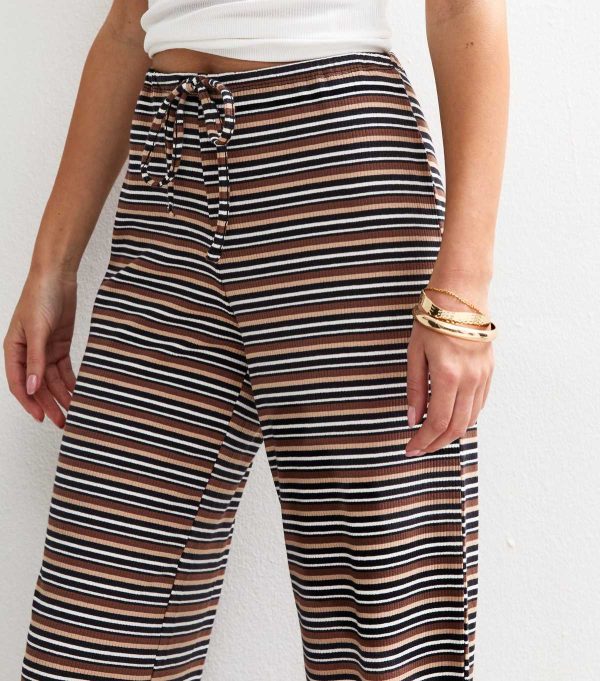 Black Ribbed Striped Wide Leg Trousers