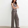 Black Ribbed Striped Wide Leg Trousers