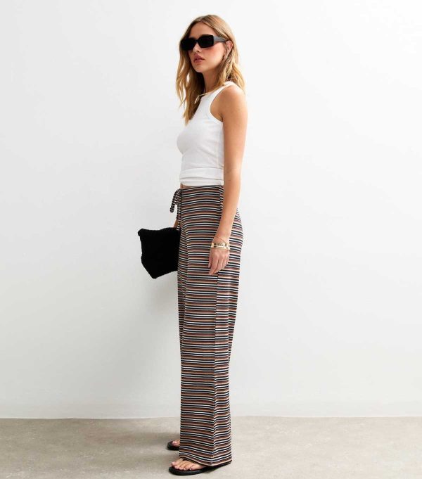 Black Ribbed Striped Wide Leg Trousers