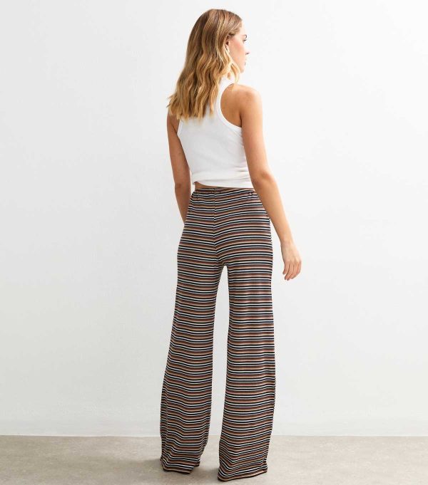 Black Ribbed Striped Wide Leg Trousers