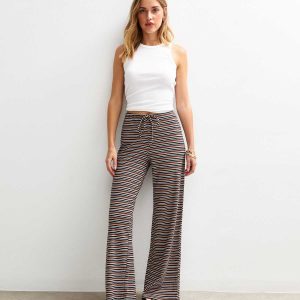 Black Ribbed Striped Wide Leg Trousers