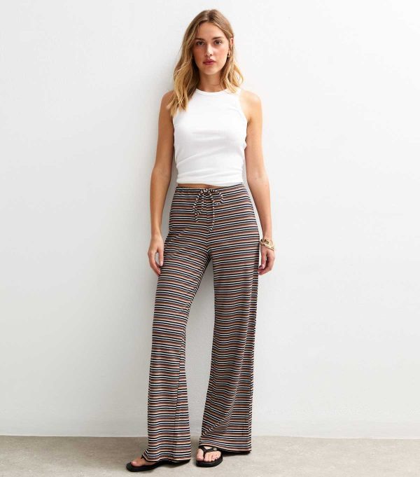 Black Ribbed Striped Wide Leg Trousers