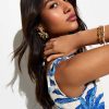 Blue Palm Tree Print Beach Maxi Dress