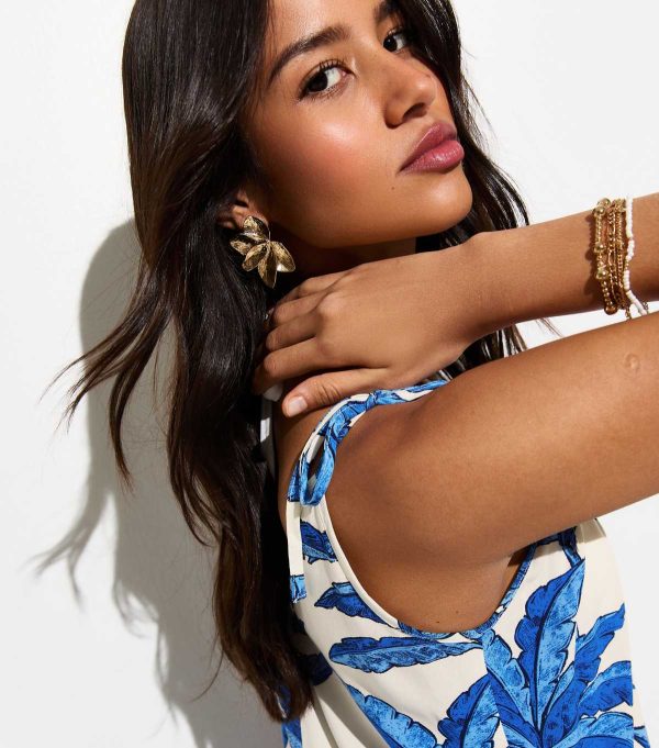 Blue Palm Tree Print Beach Maxi Dress