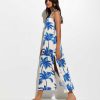 Blue Palm Tree Print Beach Maxi Dress