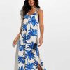 Blue Palm Tree Print Beach Maxi Dress