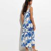 Blue Palm Tree Print Beach Maxi Dress