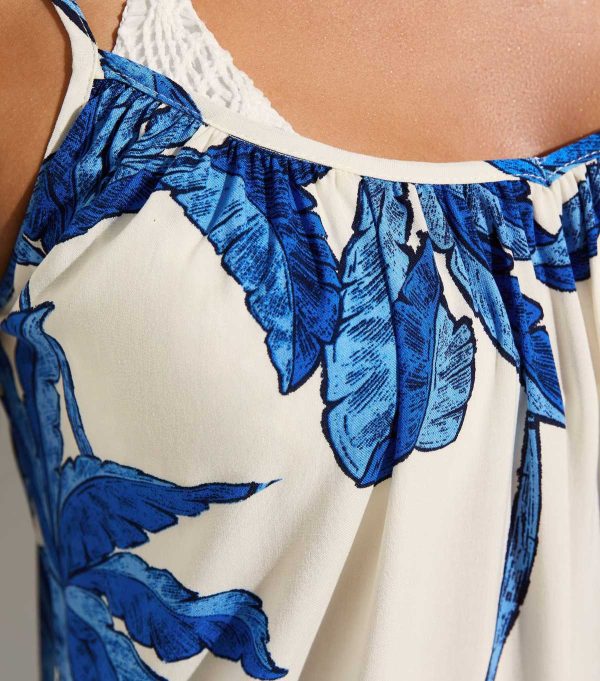 Blue Palm Tree Print Beach Maxi Dress