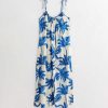 Blue Palm Tree Print Beach Maxi Dress