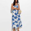 Blue Palm Tree Print Beach Maxi Dress