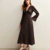 Brown Animal Print Velvet Trim Midi Dress