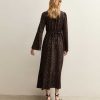 Brown Animal Print Velvet Trim Midi Dress
