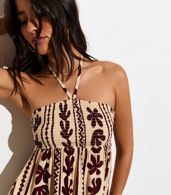 Brown Cactus Print Beach Mini Dress