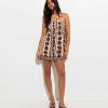 Brown Cactus Print Beach Mini Dress