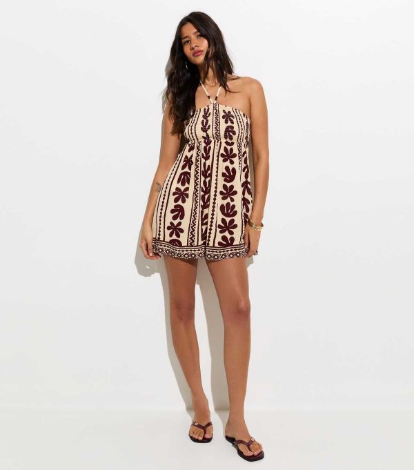 Brown Cactus Print Beach Mini Dress