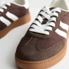 Brown Faux Suede Contrast Panelled Lace Up Trainers