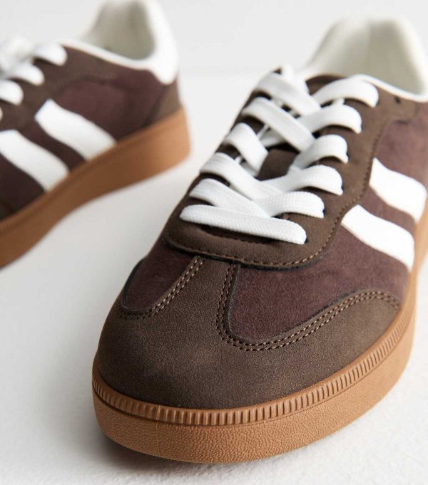 Brown Faux Suede Contrast Panelled Lace Up Trainers
