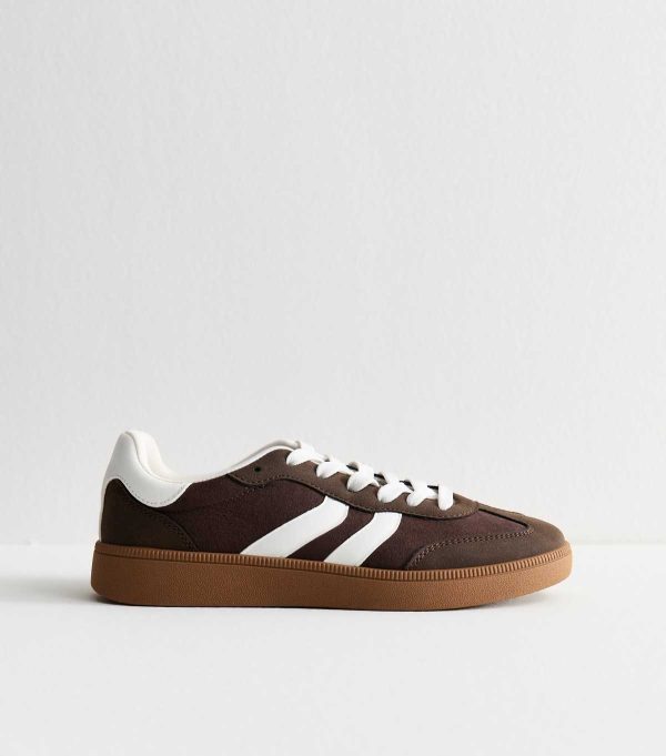 Brown Faux Suede Contrast Panelled Lace Up Trainers