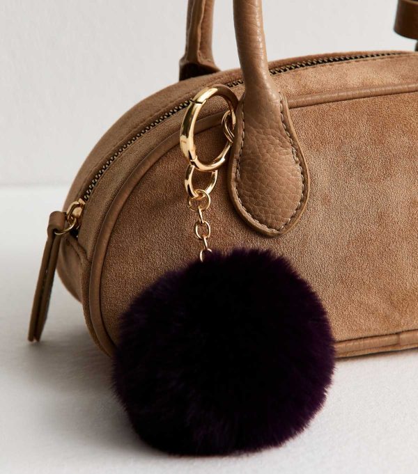 Burgundy Fluffy Pom Pom Bag Charm