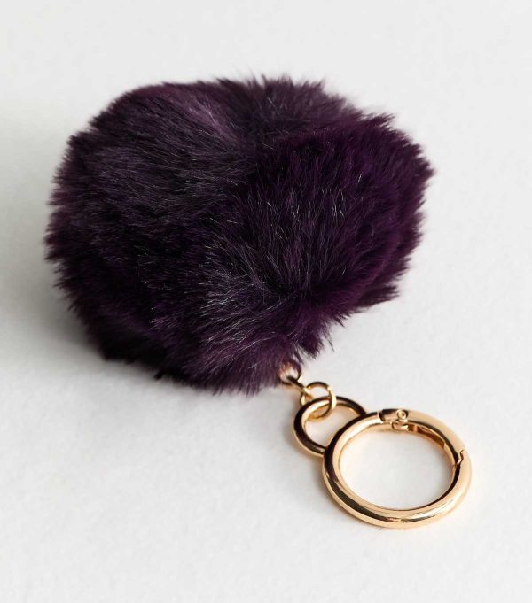 Burgundy Fluffy Pom Pom Bag Charm