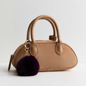 Burgundy Fluffy Pom Pom Bag Charm