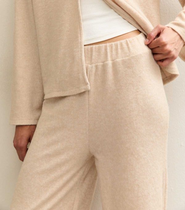 Cream Soft Touch Wide Leg Brushed Trousers