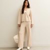 Cream Soft Touch Wide Leg Brushed Trousers