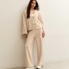 Cream Soft Touch Wide Leg Brushed Trousers