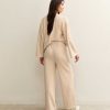 Cream Soft Touch Wide Leg Brushed Trousers