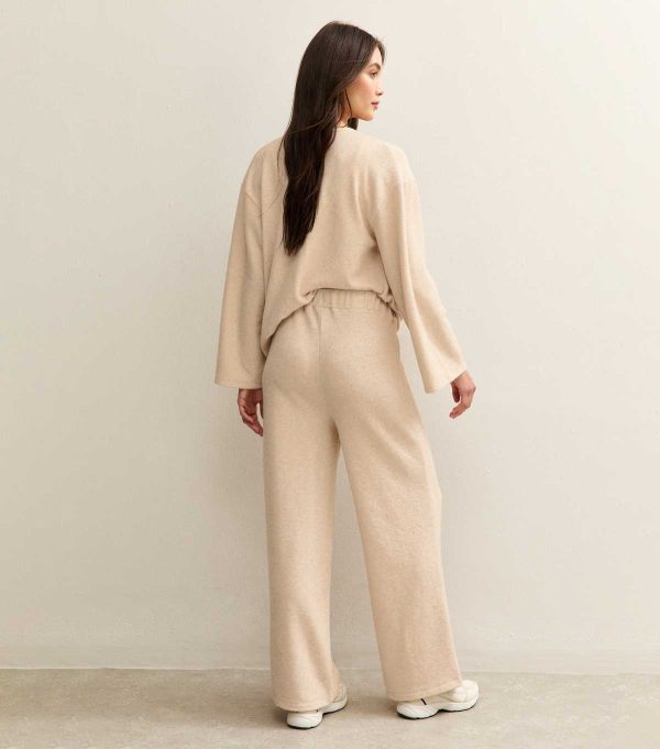 Cream Soft Touch Wide Leg Brushed Trousers