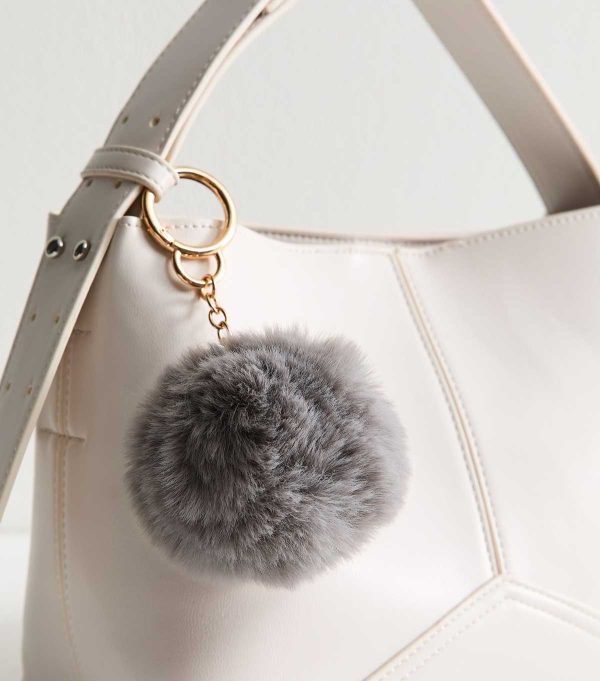 Grey Fluffy Pom Pom Bag Charm