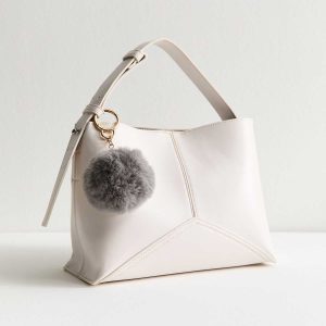 Grey Fluffy Pom Pom Bag Charm
