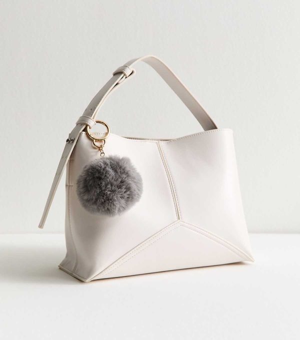 Grey Fluffy Pom Pom Bag Charm