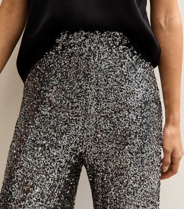 Gunmetal Sequin Soft Touch Wide Leg Trousers