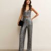 Gunmetal Sequin Soft Touch Wide Leg Trousers