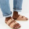 Light Pink Cork Sole Double Strap Mule Sandals