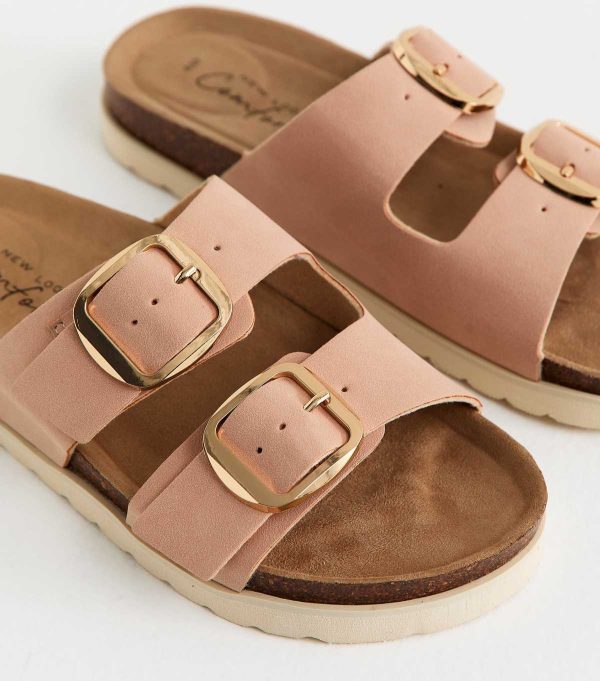 Light Pink Cork Sole Double Strap Mule Sandals