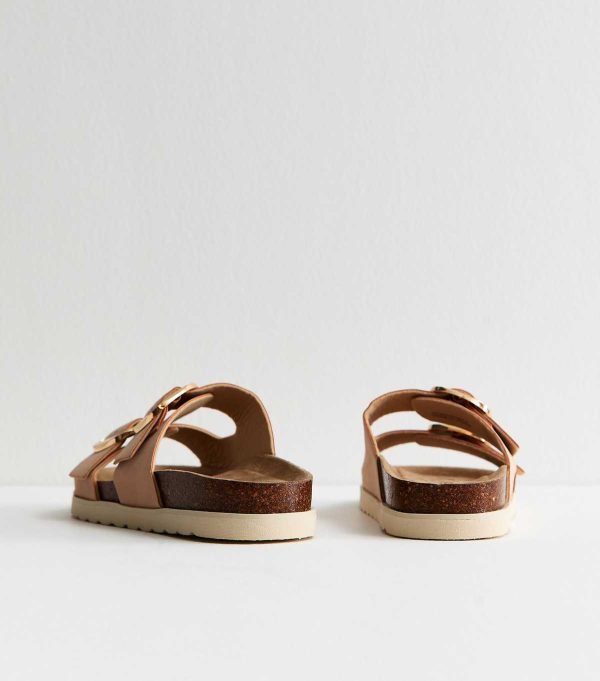 Light Pink Cork Sole Double Strap Mule Sandals