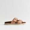 Light Pink Cork Sole Double Strap Mule Sandals