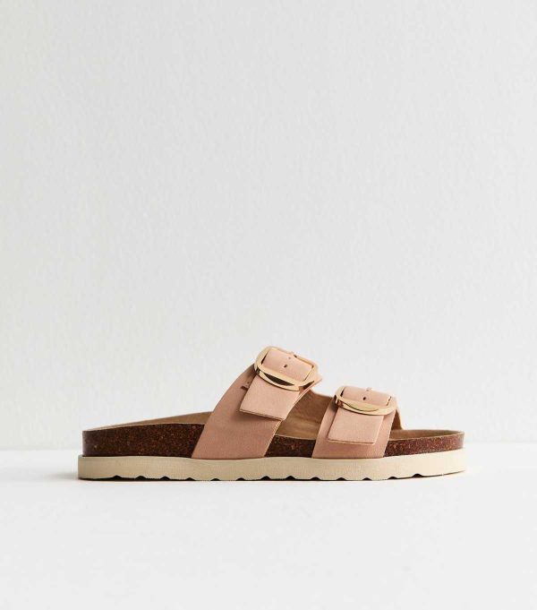 Light Pink Cork Sole Double Strap Mule Sandals