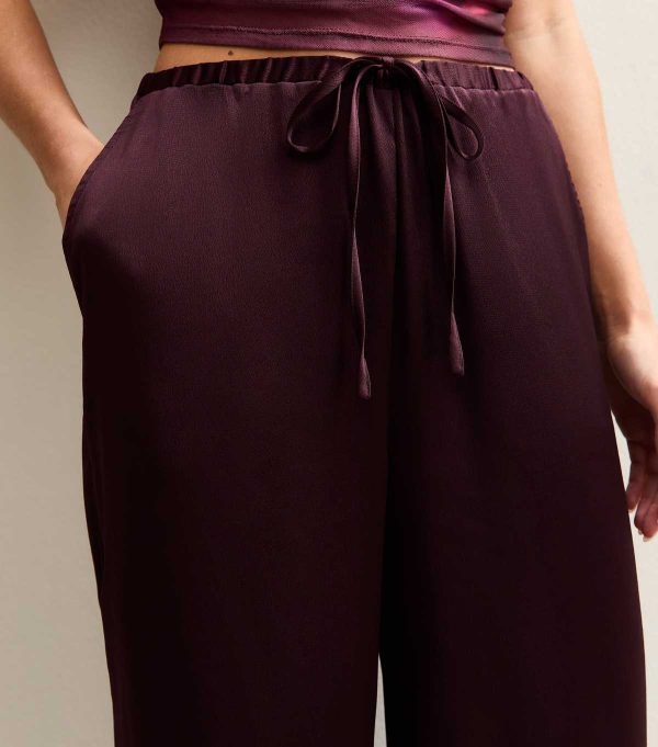 Petite Burgundy Satin Wide Leg Trousers