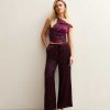 Petite Burgundy Satin Wide Leg Trousers