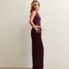 Petite Burgundy Satin Wide Leg Trousers