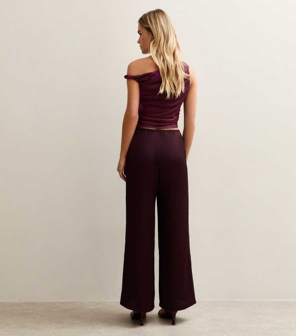 Petite Burgundy Satin Wide Leg Trousers